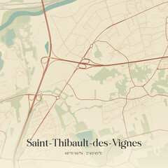 Fototapeta premium Vintage map of Saint-Thibault-des-Vignes, France.