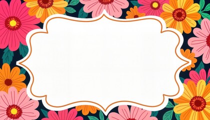 Obraz premium Colorful zinnia flowers framing wedding invitation, festive celebration