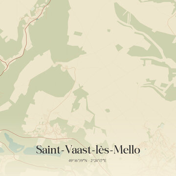 Vintage map of Saint-Vaast-l&egrave;s-Mello, France.