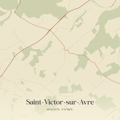 Obraz premium Vintage map of Saint-Victor-sur-Avre, France.