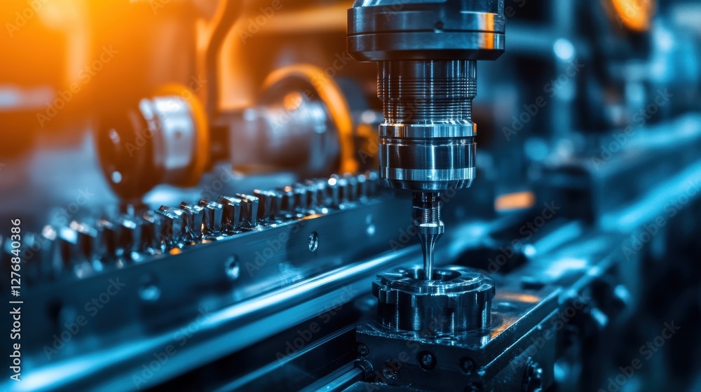 Poster precision engineering process on modern cnc machine in factory