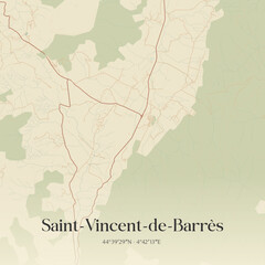 Obraz premium Vintage map of Saint-Vincent-de-Barrès, France.