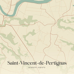 Obraz premium Vintage map of Saint-Vincent-de-Pertignas, France.