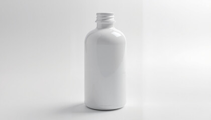 A round white bottle mockup. The setup emphasizes eco-friendliness and elegance, making it ideal for showcasing organic product designs, skincare pack packaging, or sustainable branding concepts.