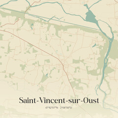 Obraz premium Vintage map of Saint-Vincent-sur-Oust, France.