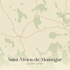 Fototapeta premium Vintage map of Saint-Vivien-de-Monségur, France.