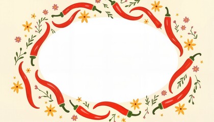 Stylized chili pepper accents in playful wedding invitation design