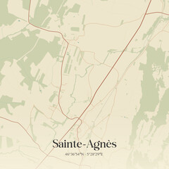 Fototapeta premium Vintage map of Sainte-Agnès, France.