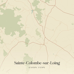 Fototapeta premium Vintage map of Sainte-Colombe-sur-Loing, France.