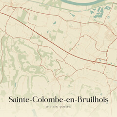 Fototapeta premium Vintage map of Sainte-Colombe-en-Bruilhois, France.