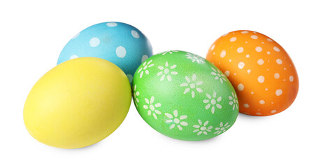 Many decorated Easter eggs isolated on white