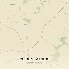 Fototapeta premium Vintage map of Sainte-Gemme, France.