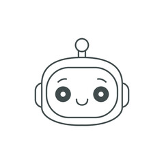 Ai chat bot icon, outline chatbot smiling head, artificial intelligence bot, cute  online robot in cartoon style, vector illustration.