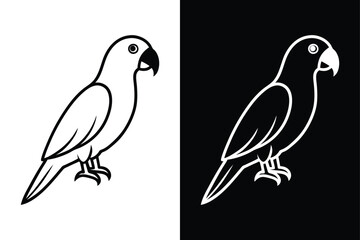 High-Quality Parrot Bird Silhouette Vector Icon Black And White Background.