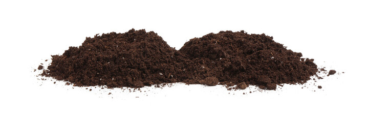 Piles of fresh soil isolated on white