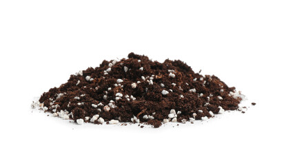 Fresh soil with fertilizer isolated o white