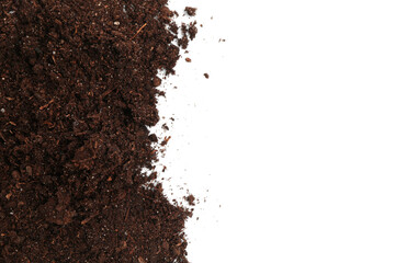 Pile of fresh soil isolated on white, top view