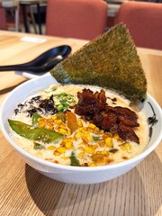 Delicious bowl of creamy tom yum ramen