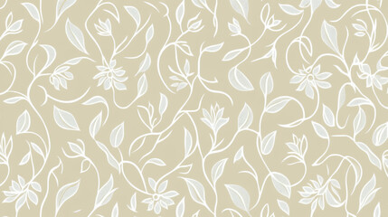 Elegant floral brocade pattern with intricate, detailed vine and leaf motifs on soft beige background, creating luxurious and sophisticated textile design