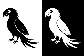 High-Quality Parrot Bird Silhouette Vector Icon Black And White Background.