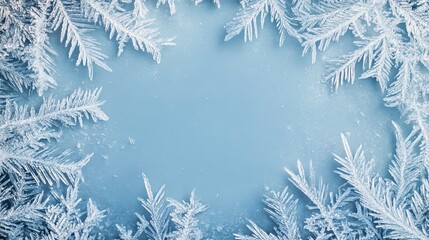 Elegant ice crystal borders framing a serene winter scene with delicate frost and cool colors