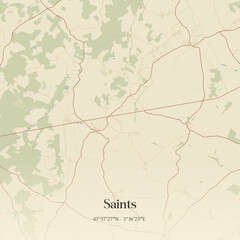 Obraz premium Vintage map of Saints, France.