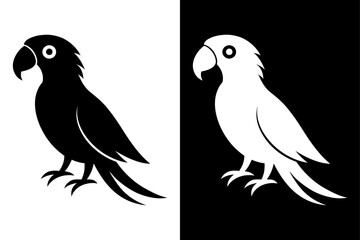 High-Quality Parrot Bird Silhouette Vector Icon Black And White Background.