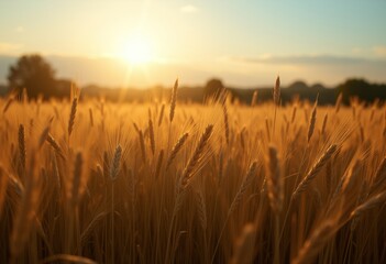 Fototapeta premium Detailed shot of a wheat field with mountains in the background