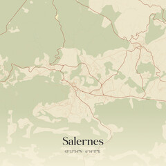 Fototapeta premium Vintage map of Salernes, France.