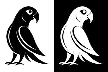 High-Quality Parrot Bird Silhouette Vector Icon Black And White Background.