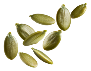 falling Pumpkin seeds isolated on white background, cutout