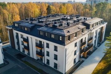 Contemporary Apartment Building Rooftop in a Thriving Suburban Community
