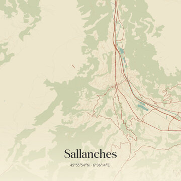 Vintage map of Sallanches, France.