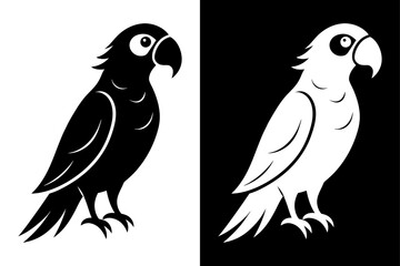 High-Quality Parrot Bird Silhouette Vector Icon Black And White Background.