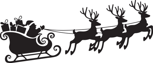 Santa Claus ready to deliver presents with sleigh with reindeer