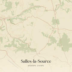 Fototapeta premium Vintage map of Salles-la-Source, France.
