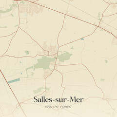 Obraz premium Vintage map of Salles-sur-Mer, France.