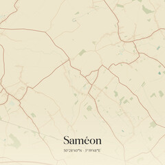 Fototapeta premium Vintage map of Saméon, France.