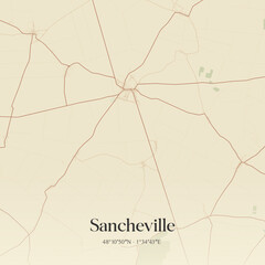 Fototapeta premium Vintage map of Sancheville, France.