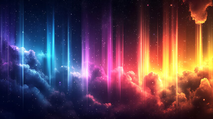 Naklejka premium Colorful Neon Light Streaks – Vibrant Abstract Digital Background for Sci-Fi, Tech, and Creative Design, sci-fi visuals, digital design, website backgrounds, social media graphics, tech branding, 