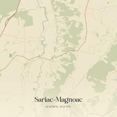 Fototapeta premium Vintage map of Sariac-Magnoac, France.