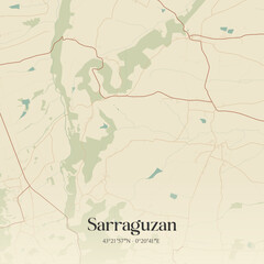 Fototapeta premium Vintage map of Sarraguzan, France.