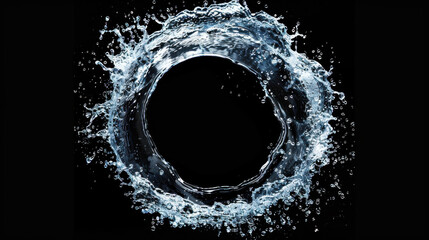 Obraz premium Water splash creates a circular motion against a black background showcasing dynamic fluidity and energy