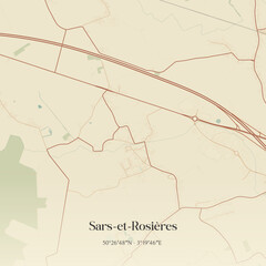 Fototapeta premium Vintage map of Sars-et-Rosières, France.