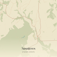 Fototapeta premium Vintage map of Sasnières, France.