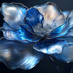Naklejka premium Modern Blue and Silver Flower with Textured Metallic Petals - Made with Generative AI