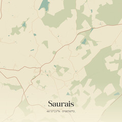 Fototapeta premium Vintage map of Saurais, France.