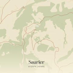 Obraz premium Vintage map of Saurier, France.