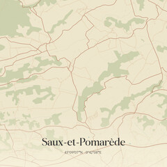 Obraz premium Vintage map of Saux-et-Pomarède, France.