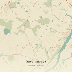 Fototapeta premium Vintage map of Savennières, France.
